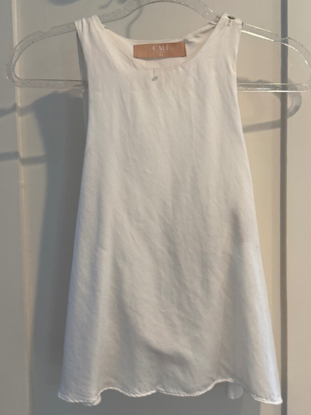 CALI White Linen Sleeveless Tank Top Minimal Summer Blouse, XS